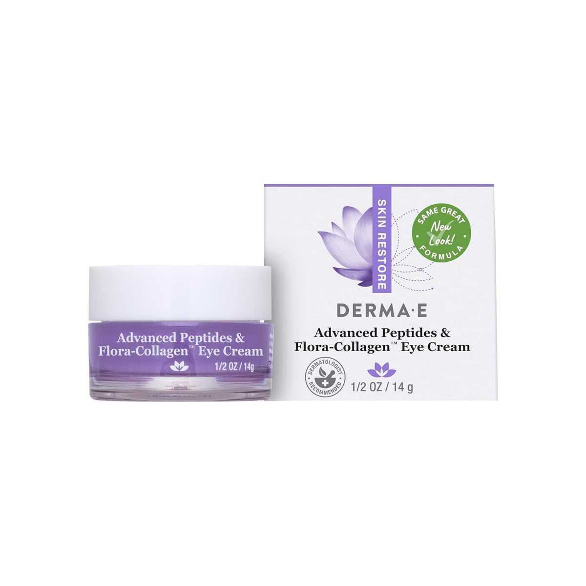 Derma E Advanced Peptides and Vegan Flora-Collagen Eye Cream – Double Action Collagen Eye Cream with Peptide Complex – Firming &amp; Hydrating Under Eye Treatment – All Natural Moisturizer Cream, 0.5oz