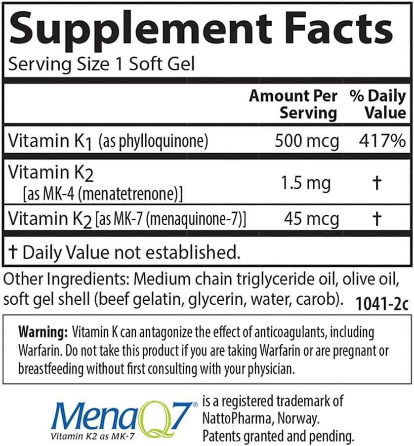Carlson - K Complete, K1 &amp; K2 as MK-4 &amp; MK-7, Promotes Bone &amp; Cardiovascular System Health, 45 Softgels