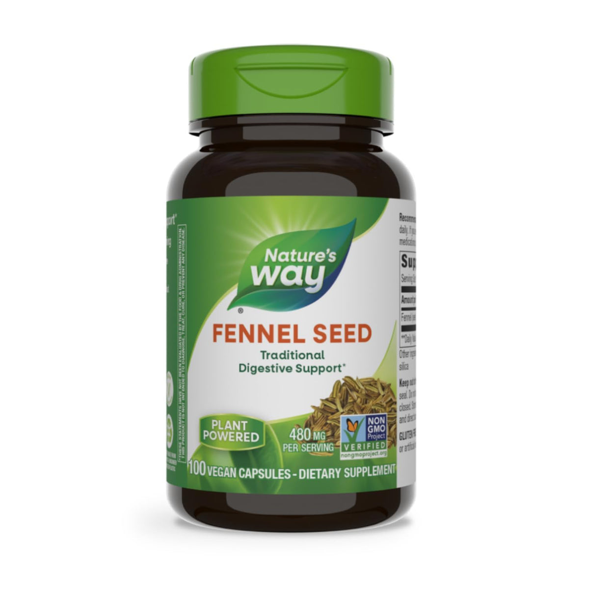 Nature's Way Fennel Seed, Traditional Digestive Support*, 480 mg per Serving, Gluten Free & Vegan, Non-GMO Project Verified, 100 Capsules