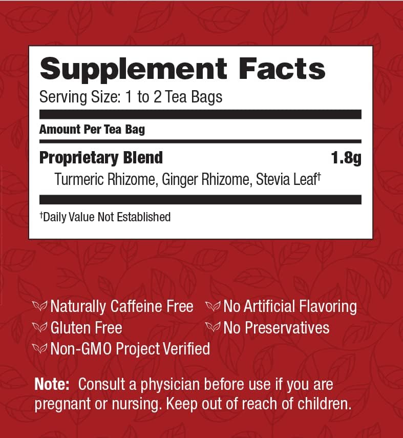 Bravo Teas &amp; Herbs Tumeric Tea, Caffeine Free, 20 Tea Bags