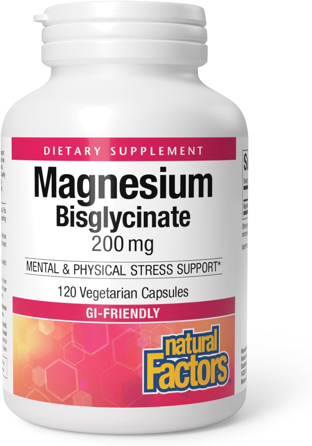 Natural Factors Magnesium Bisglycinate Vegetarian Capsules for Nervous System Support, 200 mg, 120 Capsules