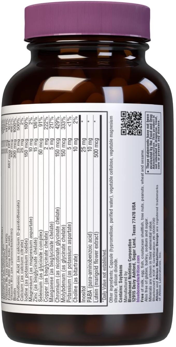 Bluebonnet Nutrition Multi One (Iron Free) Vegetable Capsules, Complete Full Spectrum Multiple, B Vitamins, General Health, Gluten Free, Milk Free, Kosher, 120 Count