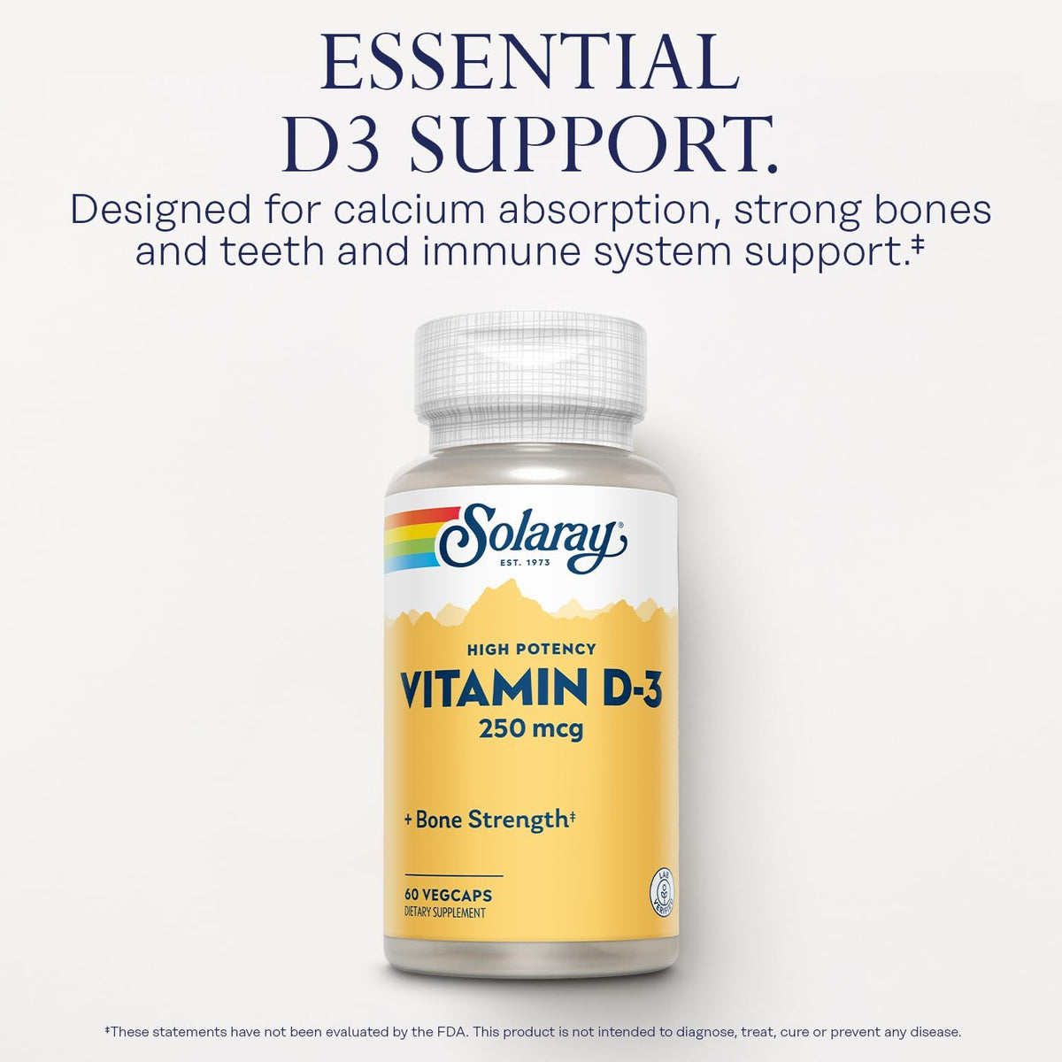 SOLARAY Vitamin D3 10000IU (250 mcg) - High Potency Vitamin D - with VIT D3 as Cholecalciferol - Strong Bones and Immune Support Supplement - 60-Day Guarantee, 60 Servings, 60 VegCaps