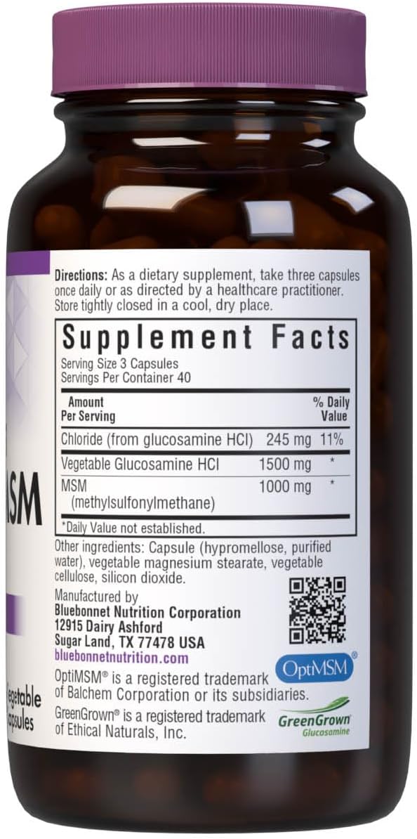 BlueBonnet Vegetarian Glucosamine Plus MSM Supplement, 120 Count