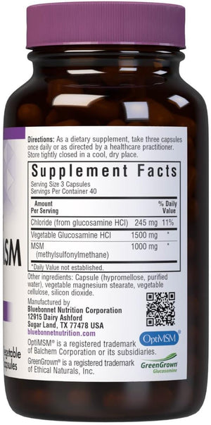 BlueBonnet Vegetarian Glucosamine Plus MSM Supplement, 120 Count