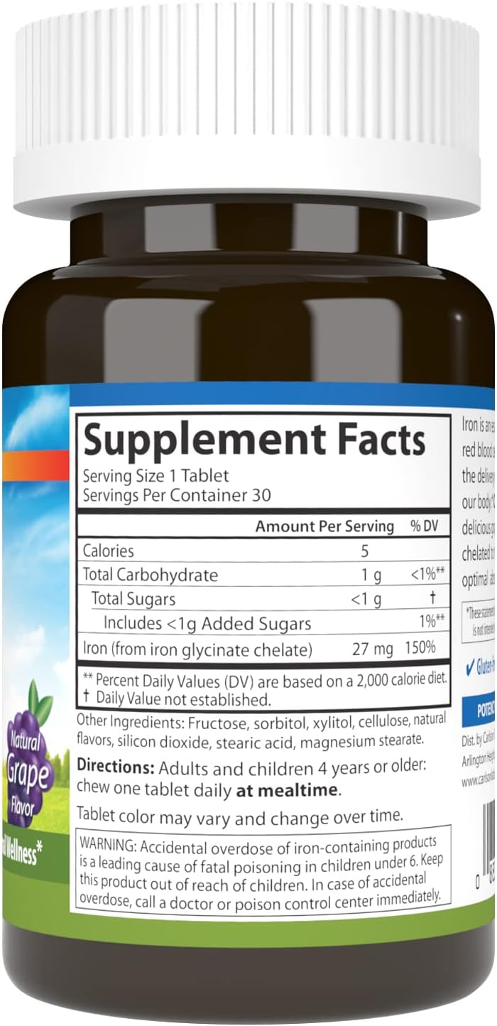 Carlson Chewable Iron 27 mg, Grape, Blood Health, 30 Tablets
