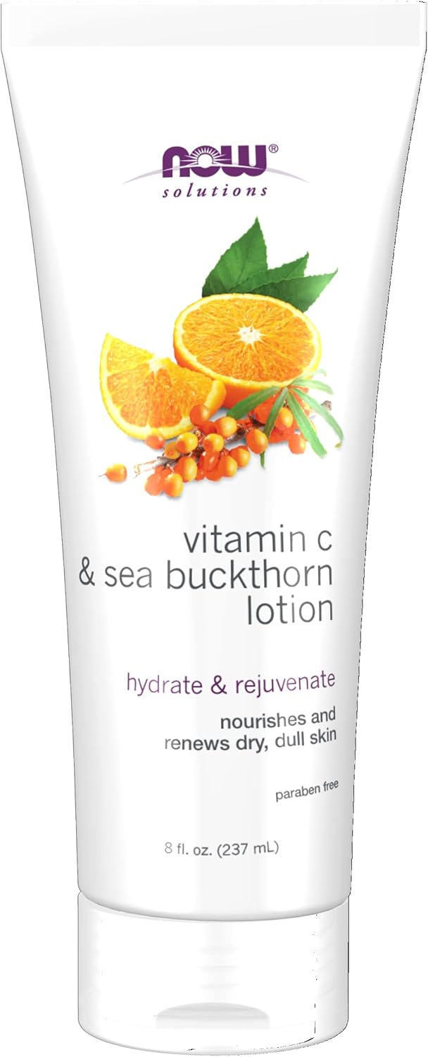 NOW Foods Solutions, Vitamin C and Sea Buckthorn Lotion, Hydrates, Repairs and Nourishes Dry Dull Skin, 8-Ounce