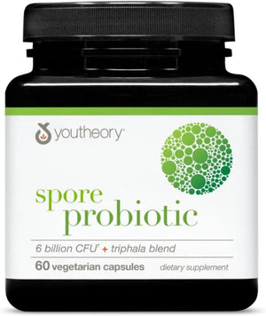 Youtheory Spore Probiotic - 6 Billion CFU - Probiotic Digestive Supplement* - Resists Stomach Acid Breakdown* - Dairy, Gluten & Soy Free - 60 Vegetarian Capsules
