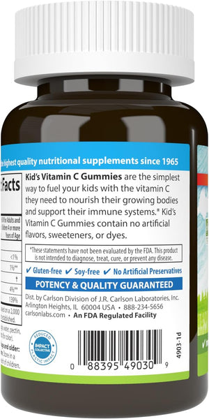 Carlson Kid's Vitamin C Gummies Natural Orange, 125 mg, 60 Vegetarian Gummies