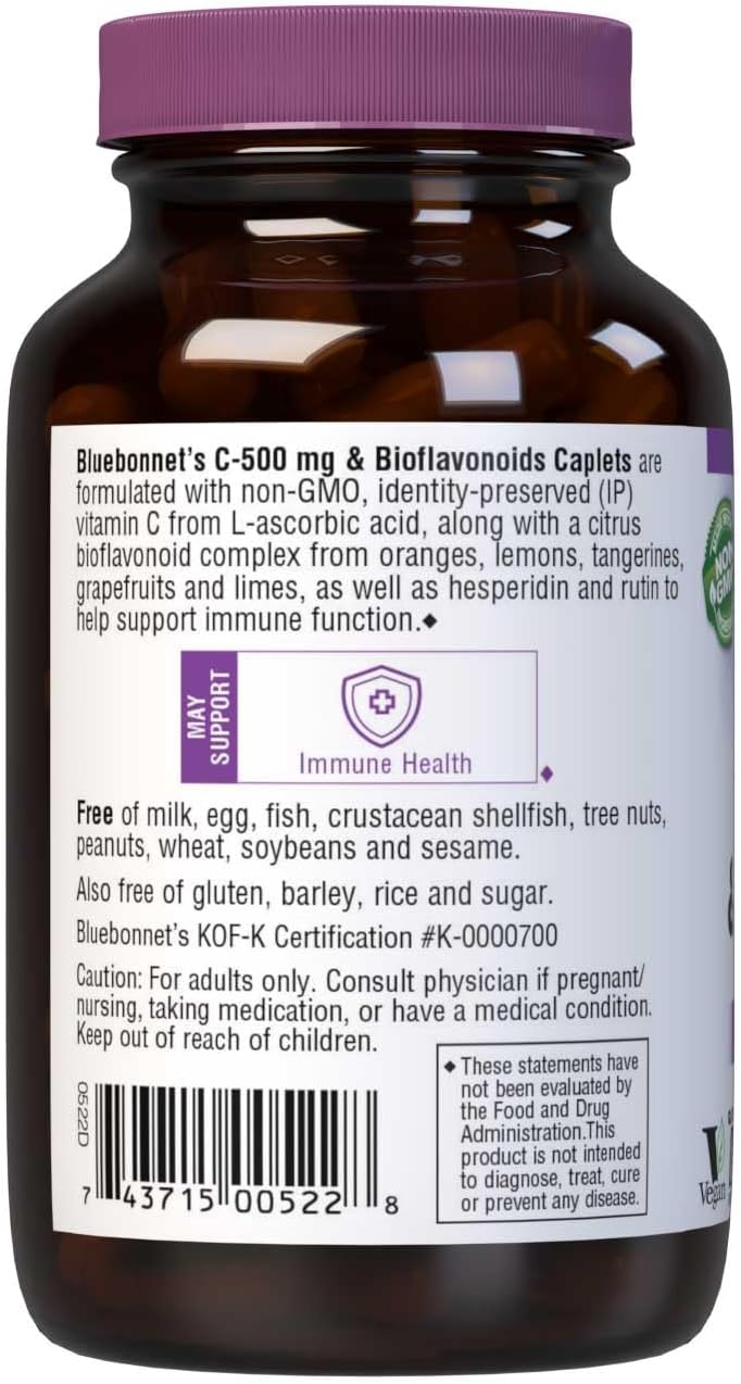BlueBonnet Nutrition C-500 mg & Bioflavonoids, 90 Caplets, 90 Servings