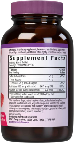 BlueBonnet Nutrition Earth Sweet Vitamin B12 1000 mcg, 180 Chewable Tablets