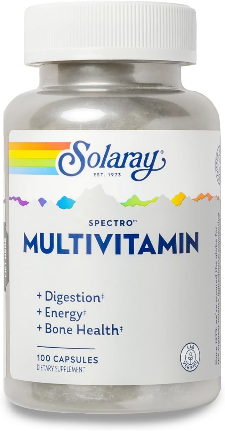 SOLARAY Spectro Multivitamin with Iron - Multi Vitamin with Calcium, Magnesium, Energizing Greens, Herbs &amp; Digestive Enzymes - Digestion, Energy, and Bone Health Support - 16 Servings, 100 Capsules
