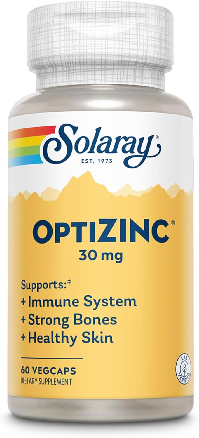 Solaray OptiZinc 30mg Immune Support Supplement, Chelated Zinc Capsules, Endocrine Systems and Cellular Health Support, with Methionine, Vitamin B6 and NO Copper, 60-Day Guarantee, 60 Serv, 60 VegCaps