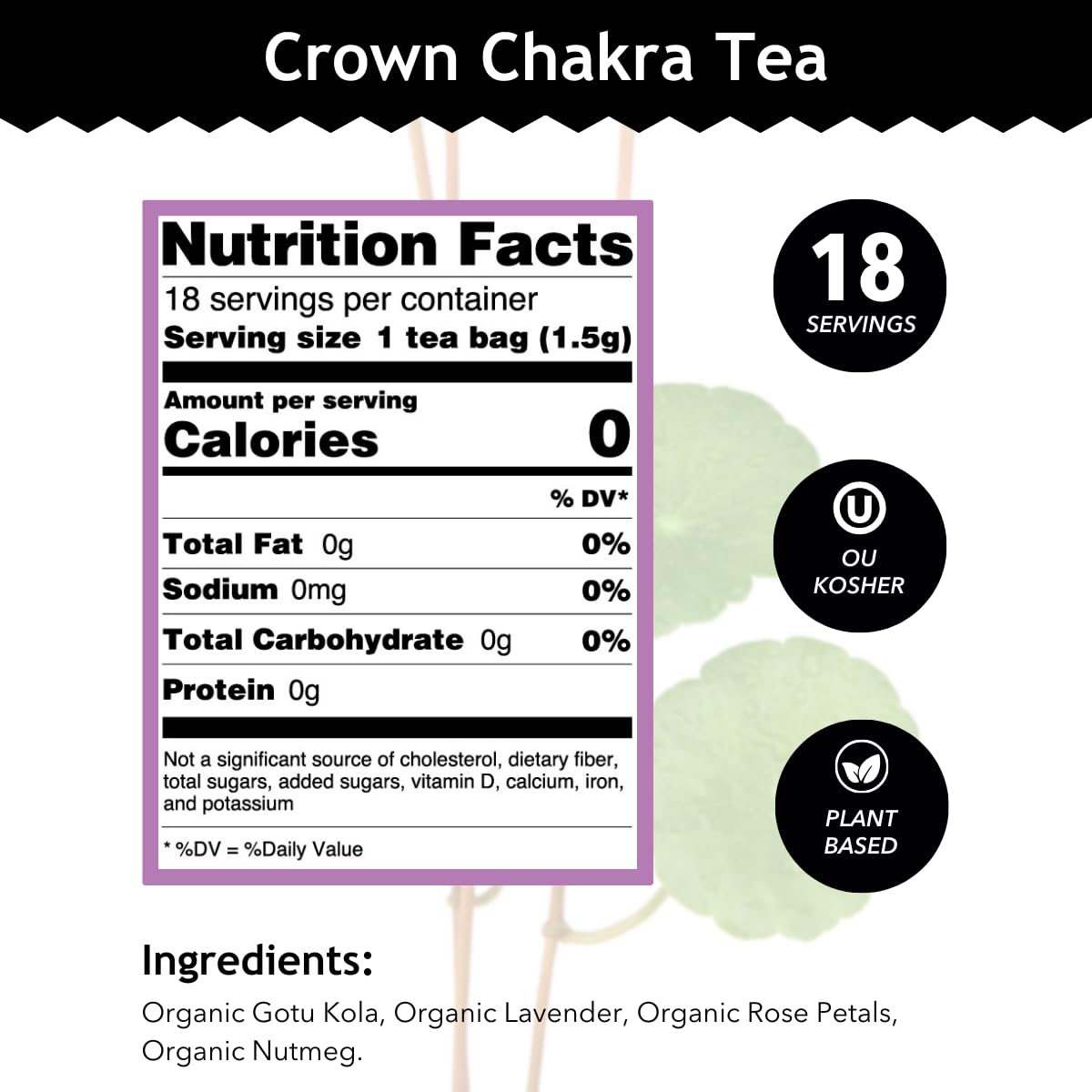Buddha Teas - Crown Chakra Tea - Organic Herbal Tea - For Spiritual Connection - With Lavender, Gotu Kola Leaf, Rose Petal & Amethyst Essence - 100% Kosher - 18 Tea Bags