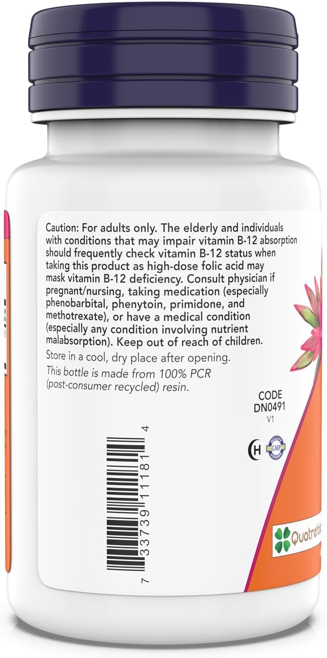 NOW Supplements, Methyl Folate 1,000 mcg, Metabolically Active Folate*, Co-Enzyme B Vitamin, 180 Tablets