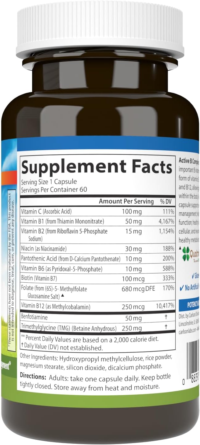 Carlson - Active B Complex, Energy Production, Immune Function &amp; Stress Management (60 Capsules)