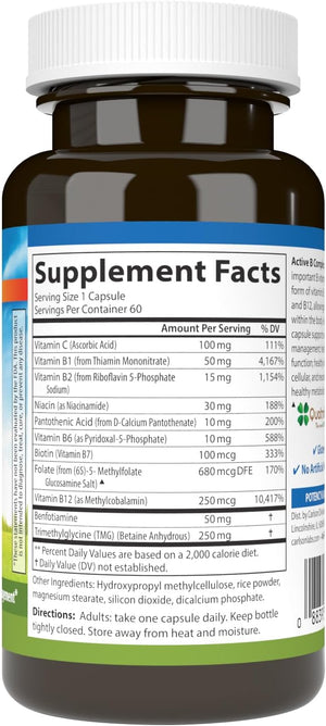 Carlson - Active B Complex, Energy Production, Immune Function & Stress Management (60 Capsules)