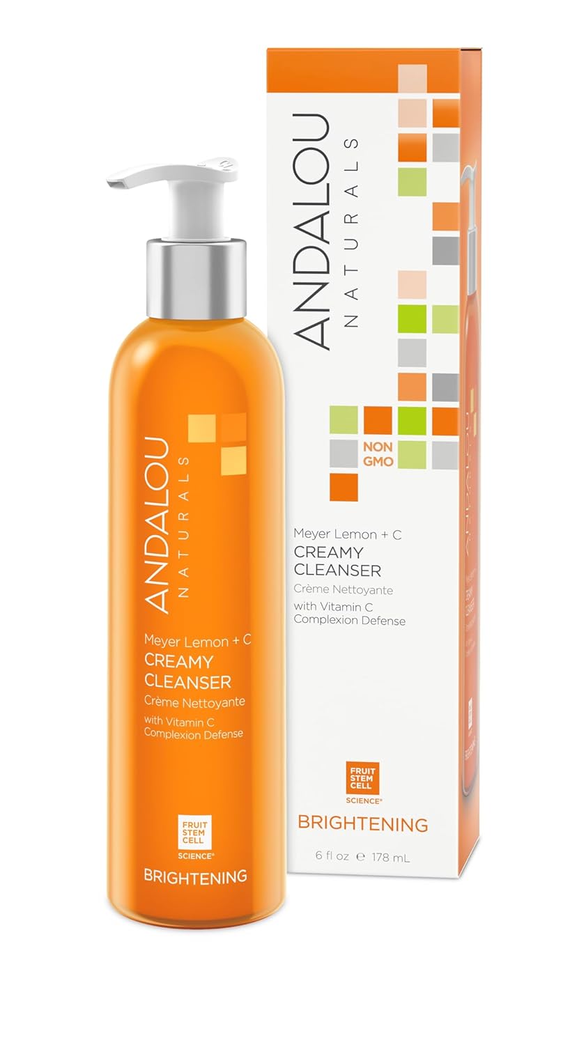 Andalou Naturals Complexion Evening Meyer Lemon + C Creamy Cleanser, Face Wash for Uplifted Tone &amp; Smoother Texture, Helps Renew Skin Vitality &amp; Even Complexion, Cruelty Free, 6 Oz