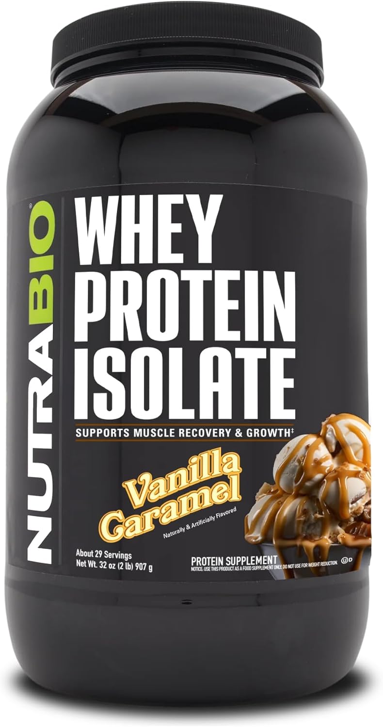 NutraBio 100% Whey Protein Isolate Protein Powder – 25g Protein with Complete Amino Acid Profile, Non-GMO, Soy and Gluten Free, Low Carb and Low Calorie Whey Protein Powder - Vanilla Caramel- 2 Lbs.