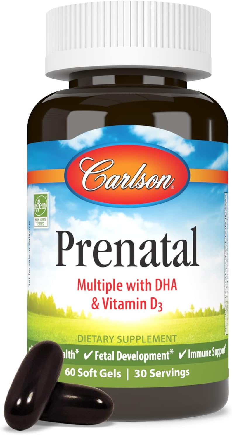 Carlson - Prenatal, Multiple with DHA &amp; Vitamin D3, Pregnancy Health, Fetal Development &amp; Immune Support, 60 Softgels