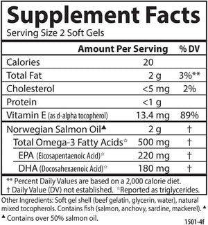 Carlson Salmon Oil, 500mg Omega-3s, Norwegian Wild-Caught Fish Oil, Sustainably Sourced, 180 Softgels