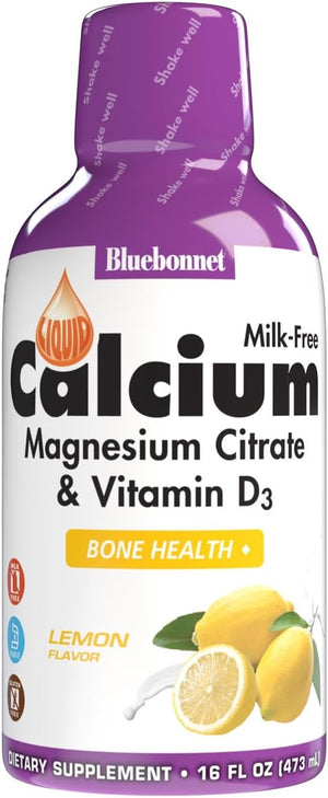 Bluebonnet Nutrition Liquid Calcium Citrate Magnesium Citrate, Vitamin D3, Bone Health, Gluten Free, Soy free, milk free, kosher, 32 Servings, Lemon Flavor, 16 Fl Oz (Pack of 1)