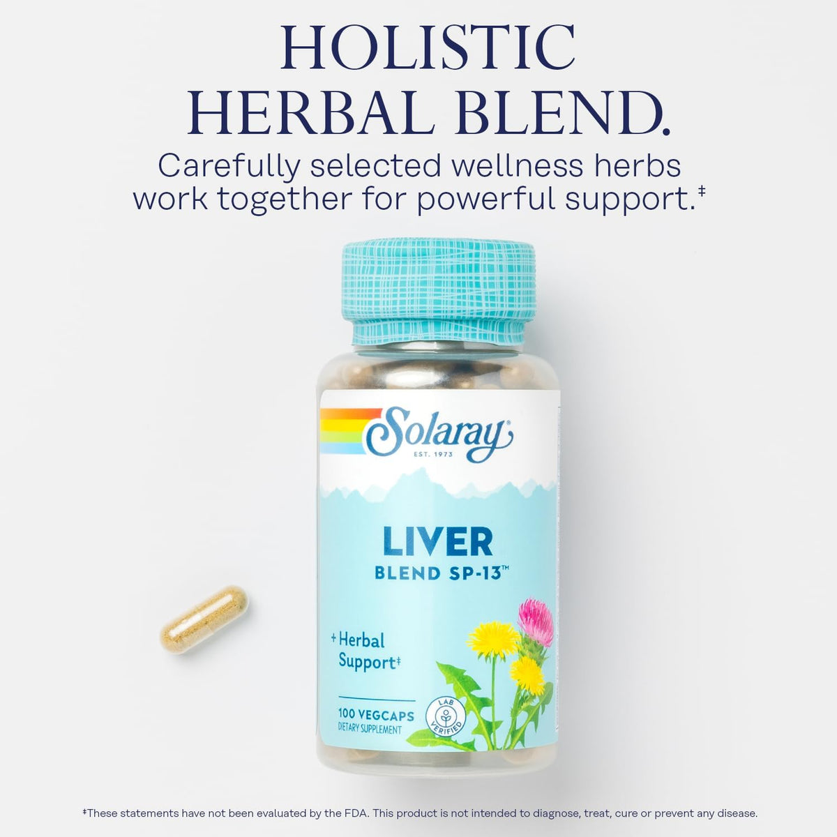 SOLARAY Liver Blend SP-13 - Traditional Herbal Support with Milk Thistle Extract, Dandelion Root, Burdock, Artichoke, Kelp, Peppermint and Trace Minerals - 60-Day Guarantee, 100 Servings, 100 VegCaps