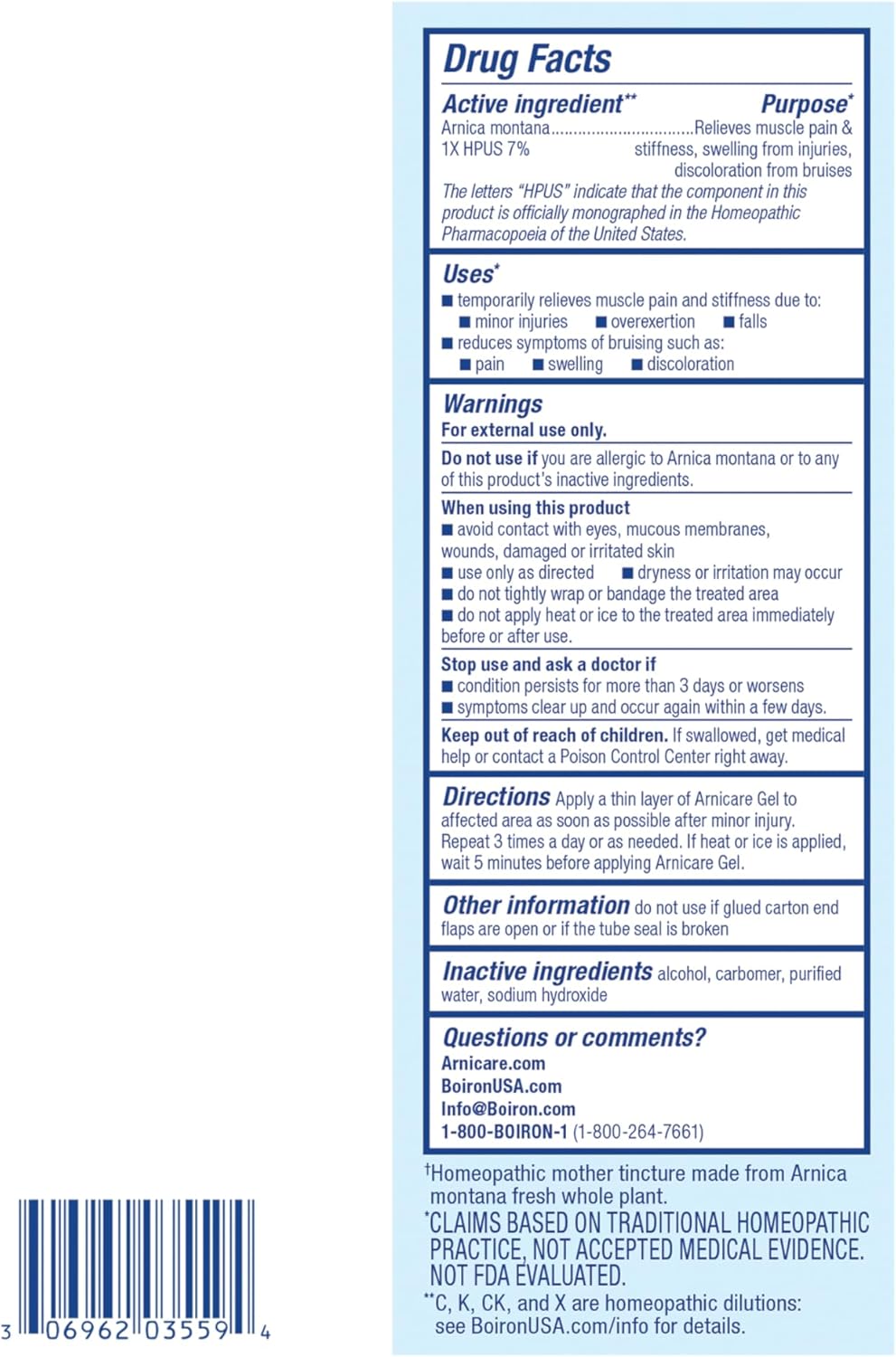 Boiron Arnicare Gel for Relief of Joint Pain, Muscle Pain, Muscle Soreness, and Swelling from Bruises or Injury - Non-greasy and Fragrance-Free - 2.6 oz