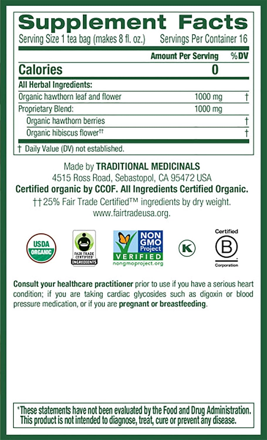 Traditional Medicinals Organic Hawthorn with Hibiscus, 16 Tea Bags