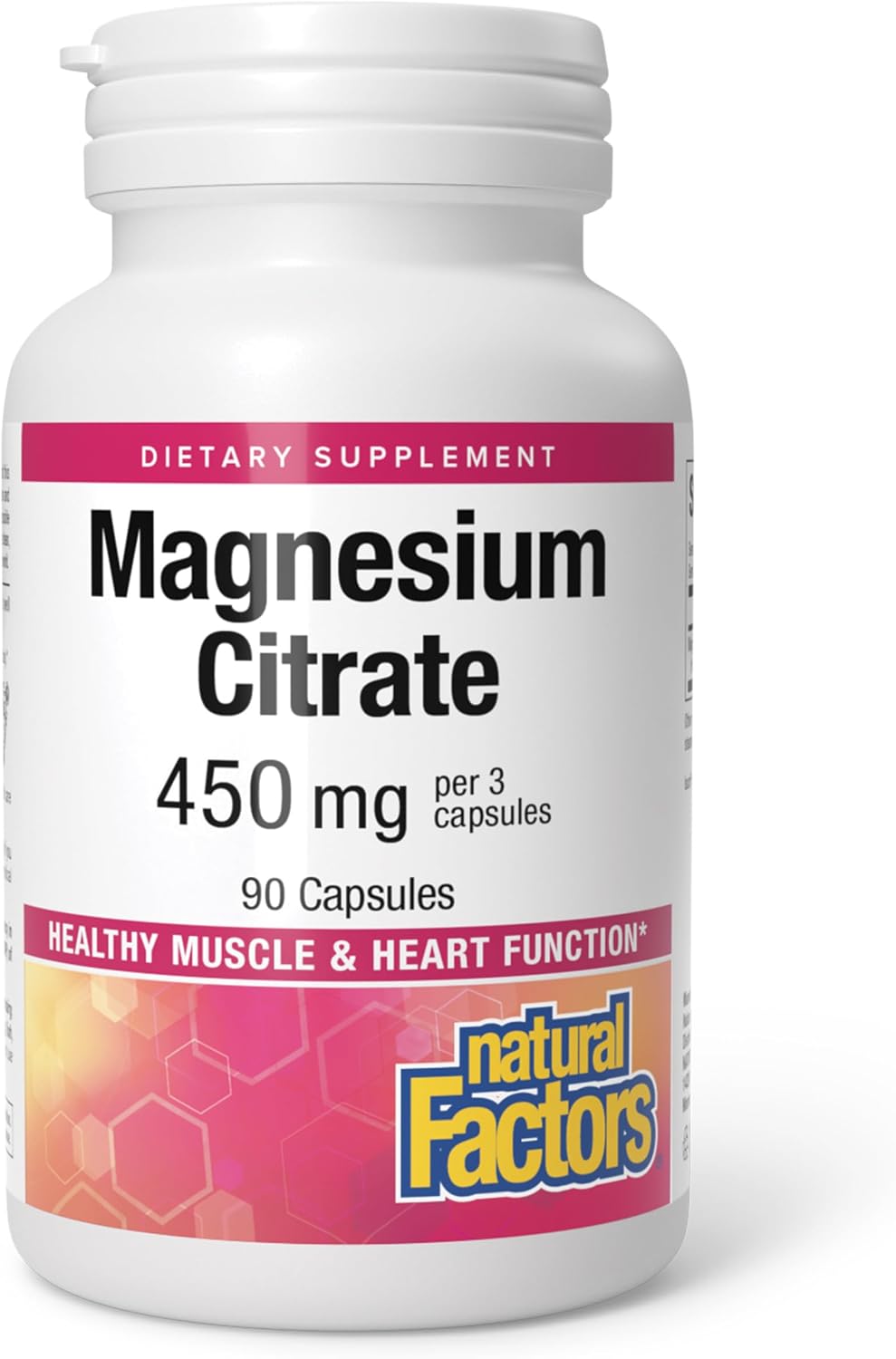Natural Factors Magnesium Citrate 450 mg for Muscle &amp; Heart*, 90 Capsules