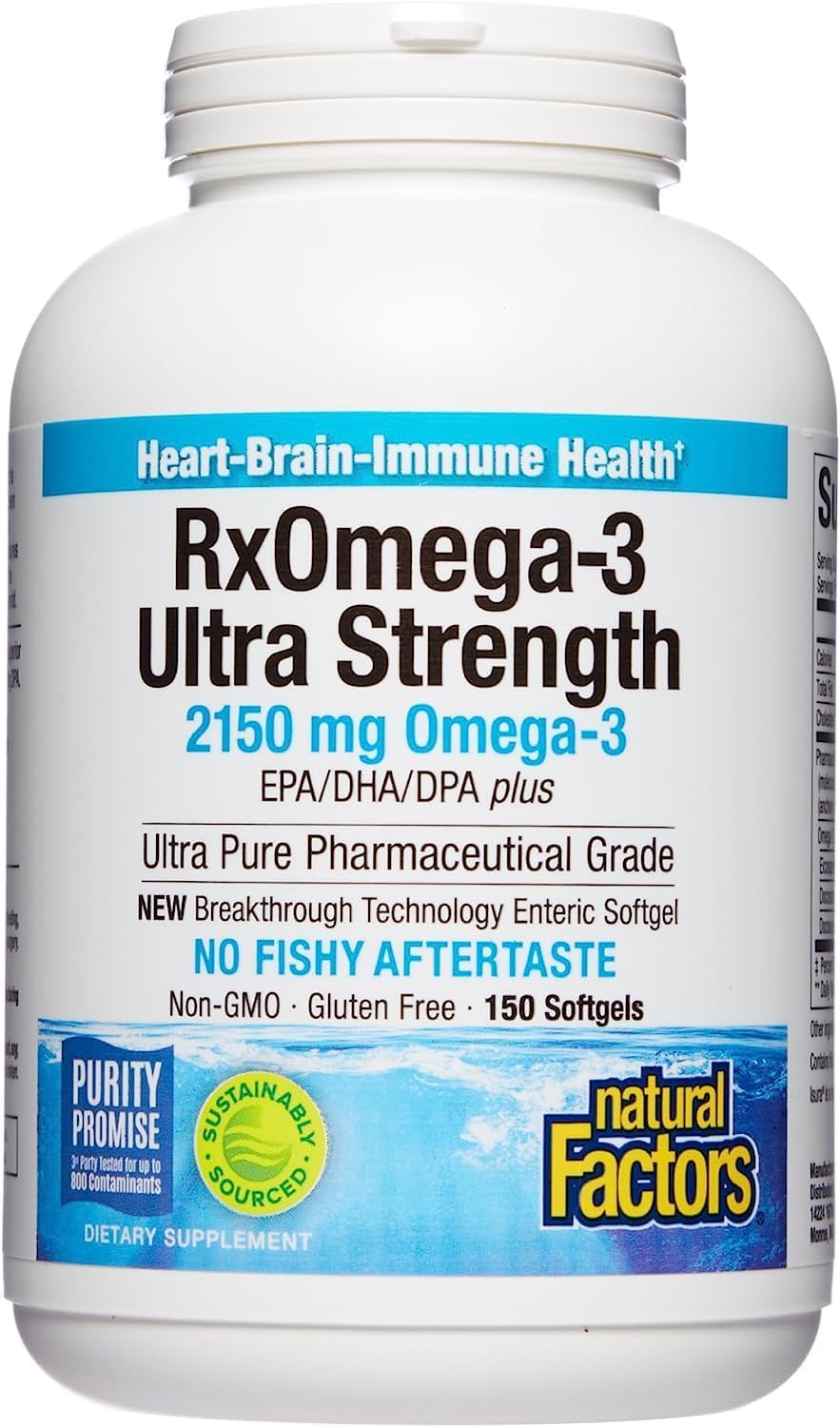 Natural Factors Ultra Strength RxOmega-3 Fish Oil, High Potency Formula, 2,150 mg Omega-3 Per Serving, No Fishy Aftertaste, 150 Softgels