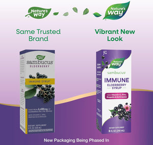 Nature's Way Sambucus Immune Elderberry Syrup, Elderberry extract Vitamin C and Zinc with Propolis & Echinacea for Immune Support*, Gluten Free, Vegetarian, 8 Fl Oz