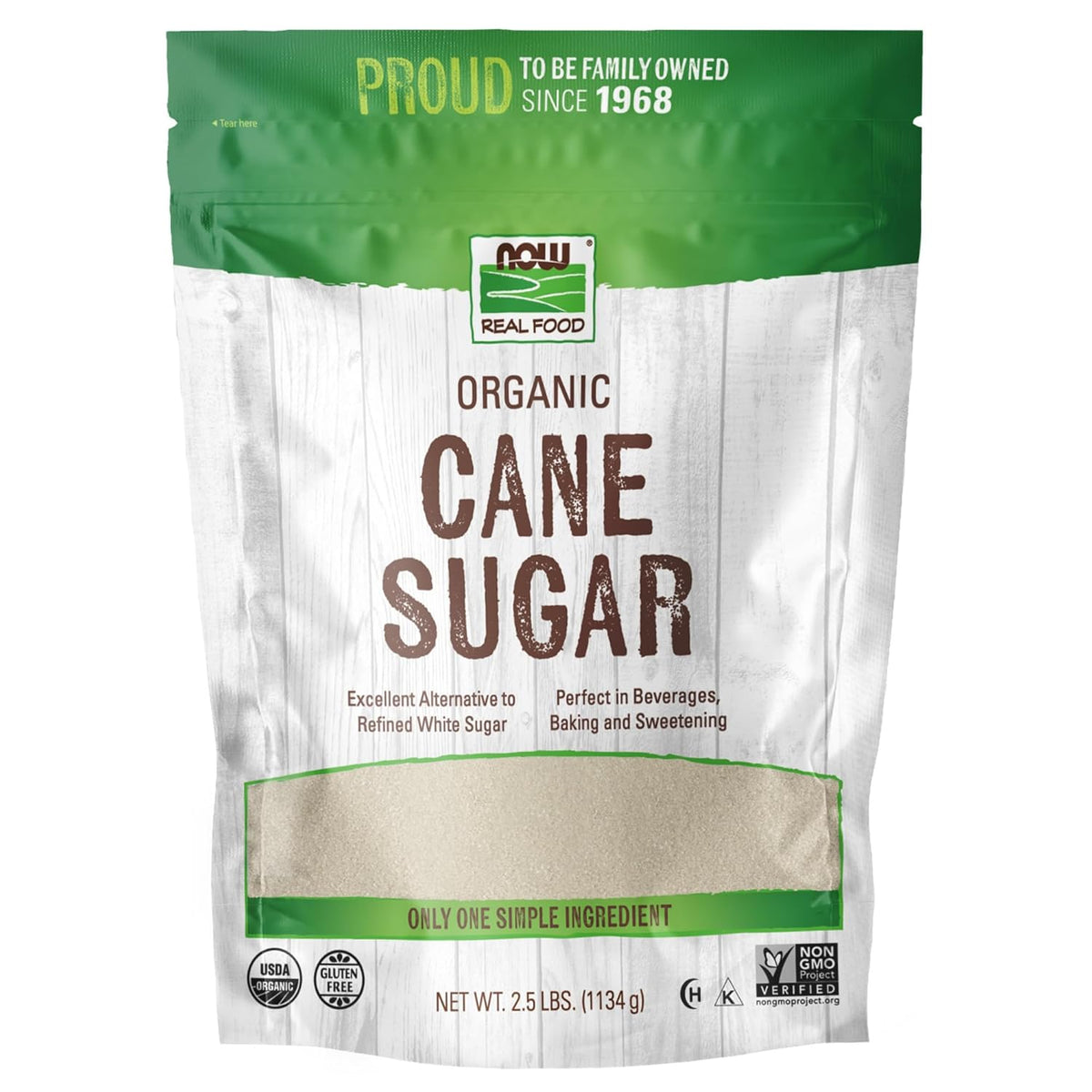 NOW Foods, Certified Organic Cane Sugar, Powder from Pure Evaporated Cane Syrup, Excellent Substitute for Refined White Sugar, Certified Non-GMO, 2.5-Pound.