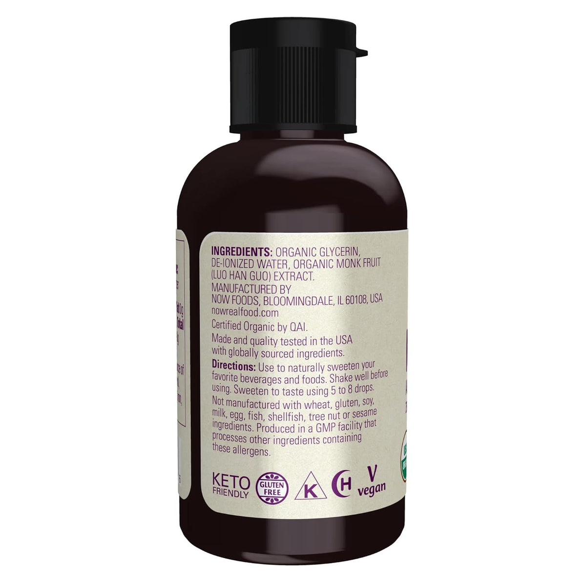 NOW Foods, Certified Organic Monk Fruit Liquid, Alcohol Free Glycerite Zero-Calorie Liquid Sweetener, Non-GMO, 2-Ounce