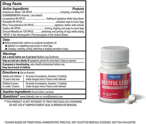Hyland's Restful Legs Tablets, Natural Itching, Crawling, Tingling and Leg Jerk Relief, Quick Dissolving Tablets, 50 Count