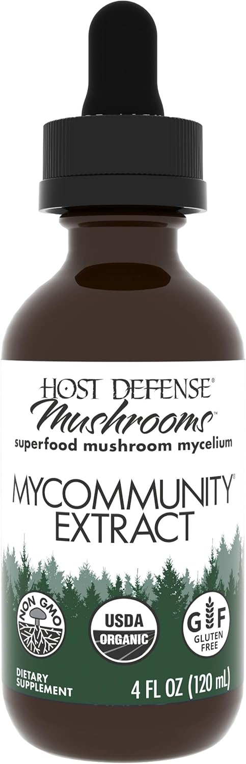 Host Defense MyCommunity Extract - 17 Species Blend Mushroom Supplement for Immune Support - Extract with Lion&#39;s Mane, Reishi. Chaga, Cordyceps, Turkey Tail &amp; More - 4 fl oz (120 Servings)