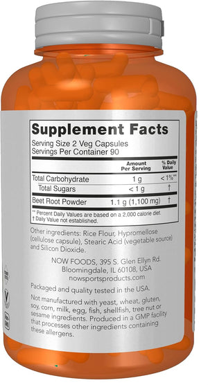 NOW Foods Sports, Beet Root Veg, Sports Nutrition, Immune System Support*, 550 MG, Naturally Occurring Nitrates, 180 Veg Capsules