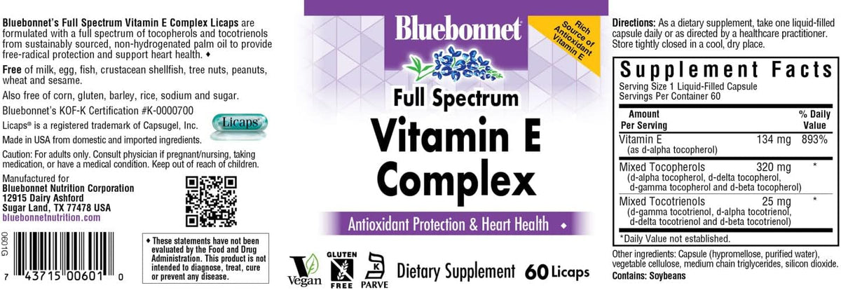 BlueBonnet Nutrition Full Spectrum Vitamin E Complex 200 IU, 60 Softgels