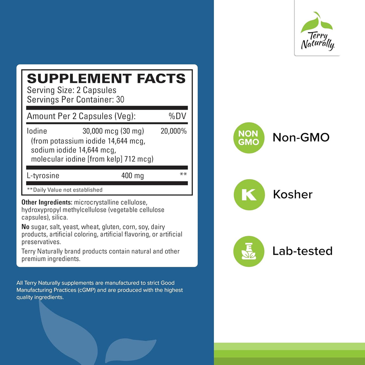 Terry Naturally Thyroid Care - Immune Health &amp; Energy Support Formula - Nutritional Supplement with Iodine for Thyroid Health Support - Wellness Supplement with L-Tyrosine - 60 Capsules