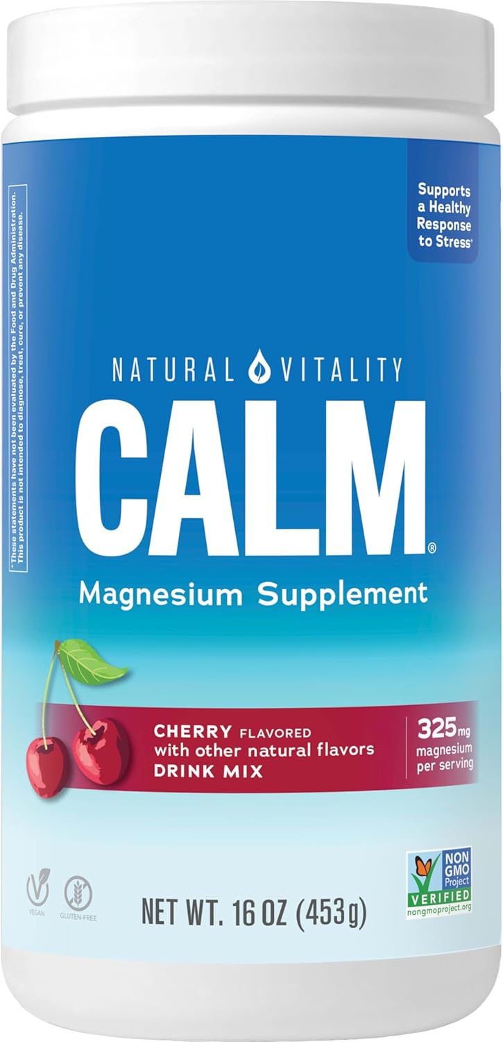 Natural Vitality Calm, Magnesium Supplement, Anti-Stress Drink Mix Powder, Gluten Free, Vegan, &amp; Non-GMO, Cherry, 16 oz
