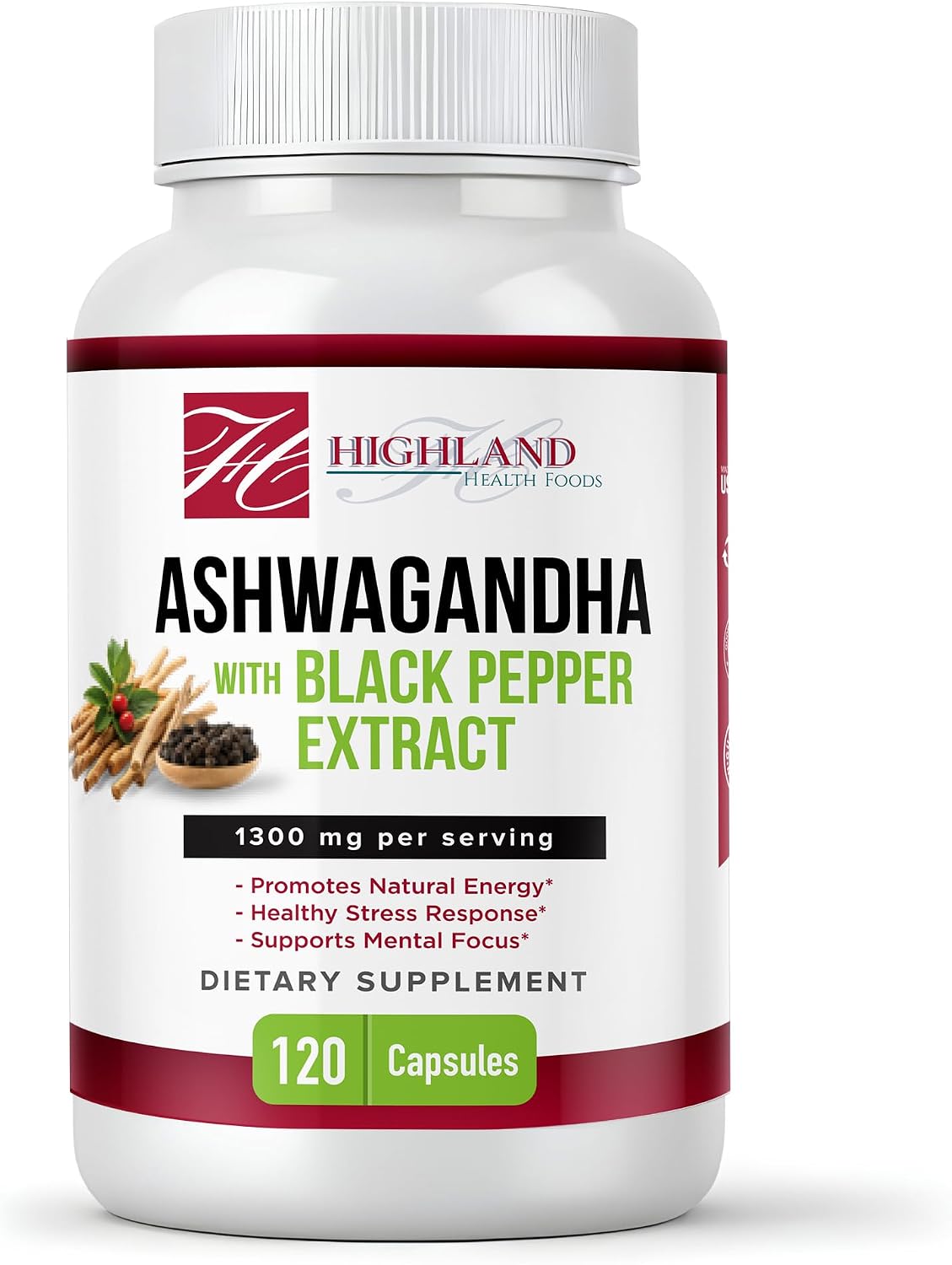 Highland Health - Ashwagandha 1300 mg with Black Pepper - 120 Capsules