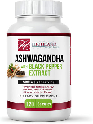 Highland Health - Ashwagandha 1300 mg with Black Pepper - 120 Capsules