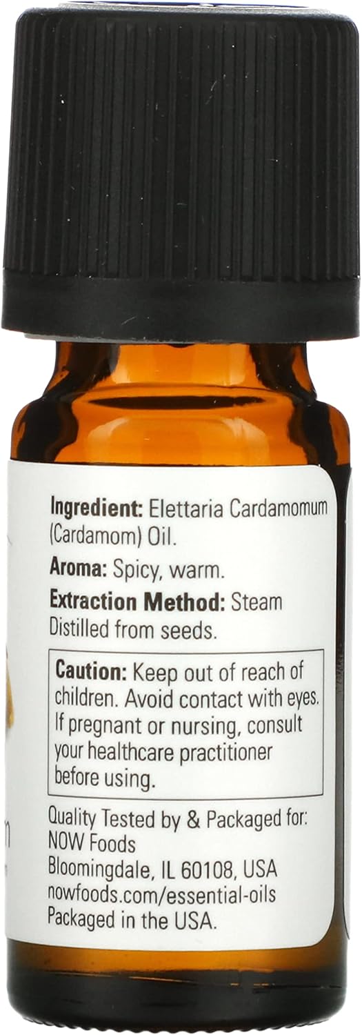 NOW Essential Oils, Cardamom Oil, Spicy and Warm Aromatherapy Scent, 100% Pure, Steam Distilled Child Resistant Cap, 10 mL