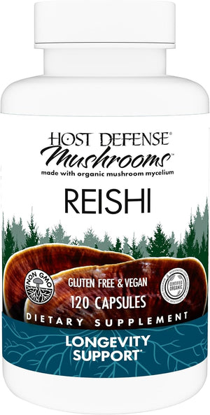 Host Defense Reishi Capsules - Heart & Immune Health Support Supplement - Mushroom Supplement to Support Energy & Vitality - Reishi Supplement to Aid Overall Well-Being - 120 Capsules