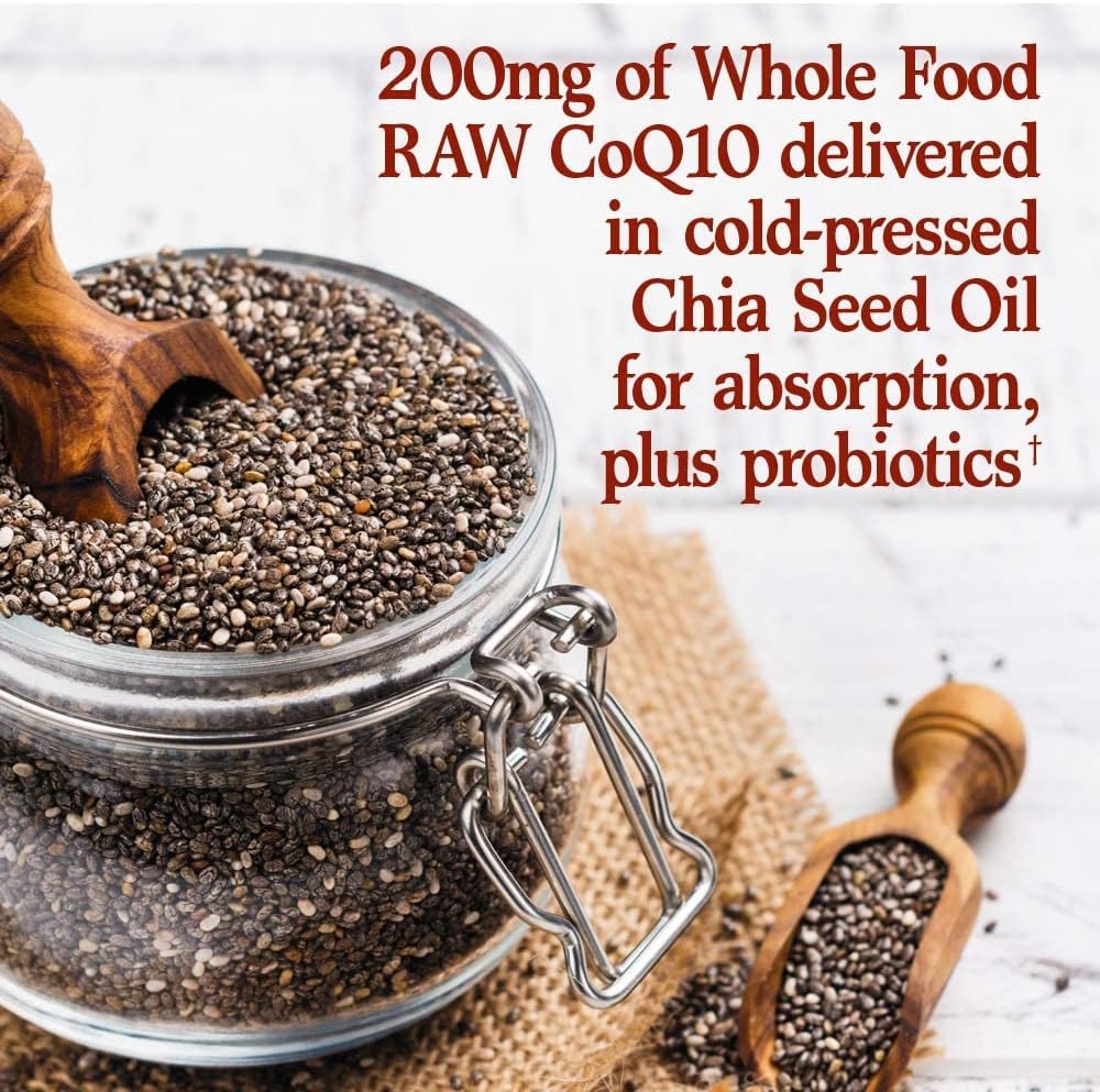 Garden of Life CoQ10 200mg, Vegetarian Omega 3 6 9 Supplement Raw Co Q 10 Chia Seed Oil, Whole Food Nutrition with Antioxidant Support, Coenzyme q10 Supplement for Heart Health, 60 Capsules