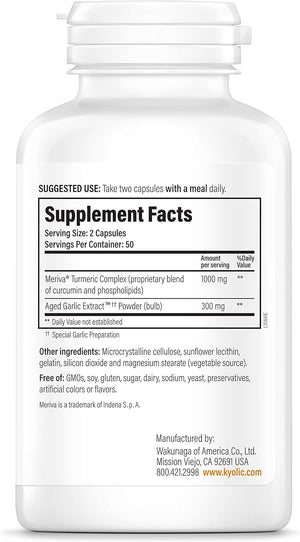 Kyolic Aged Garlic Extract Formula 111, Healthy Inflammation Response, Curcumin, 100 Capsules