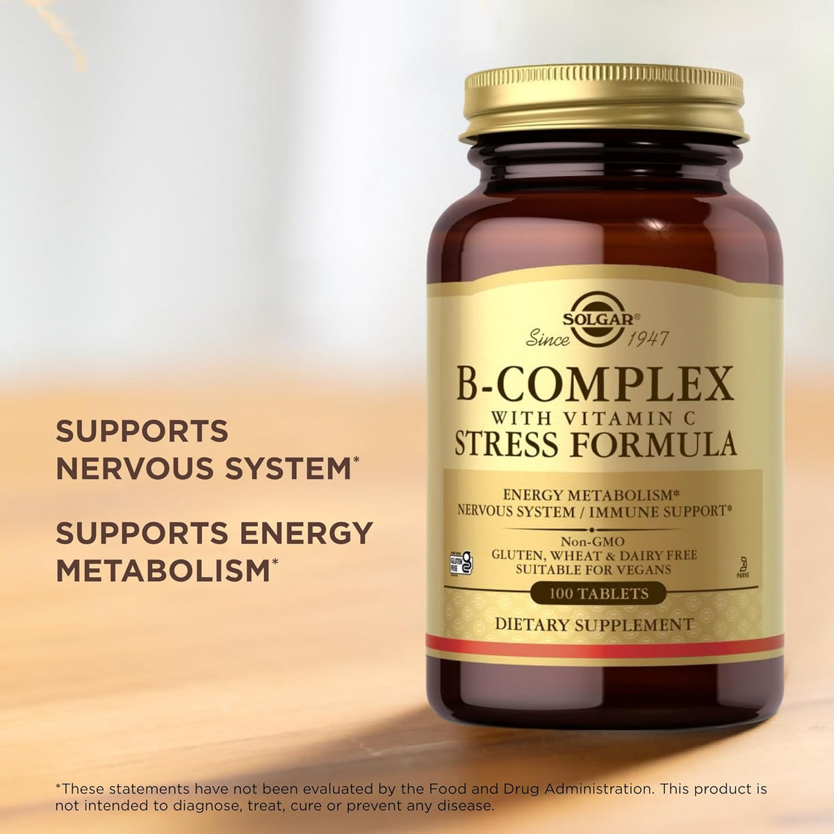 Solgar B-Complex with Vitamin C - 100 Tablets - Non-GMO, Vegan, Kosher &amp; Gluten Free - 50 Servings