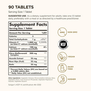 Solgar Ester-C Plus 1000 mg Vitamin C (Ascorbate Complex), 90 Tablets - Gentle On The Stomach & Non Acidic - Antioxidant & Immune System Support - Non GMO, Vegan, Gluten-Free, Kosher - 90 Servings