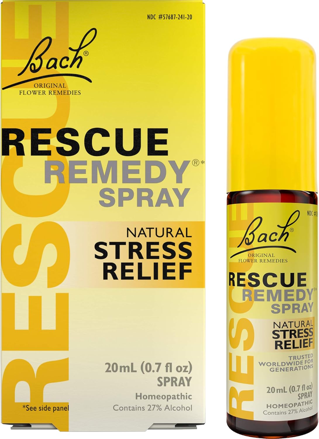 Bach RESCUE REMEDY Spray 20mL, Natural Stress Relief, Homeopathic Flower Essence, Vegan, Gluten & Sugar-Free, Non-Habit Forming