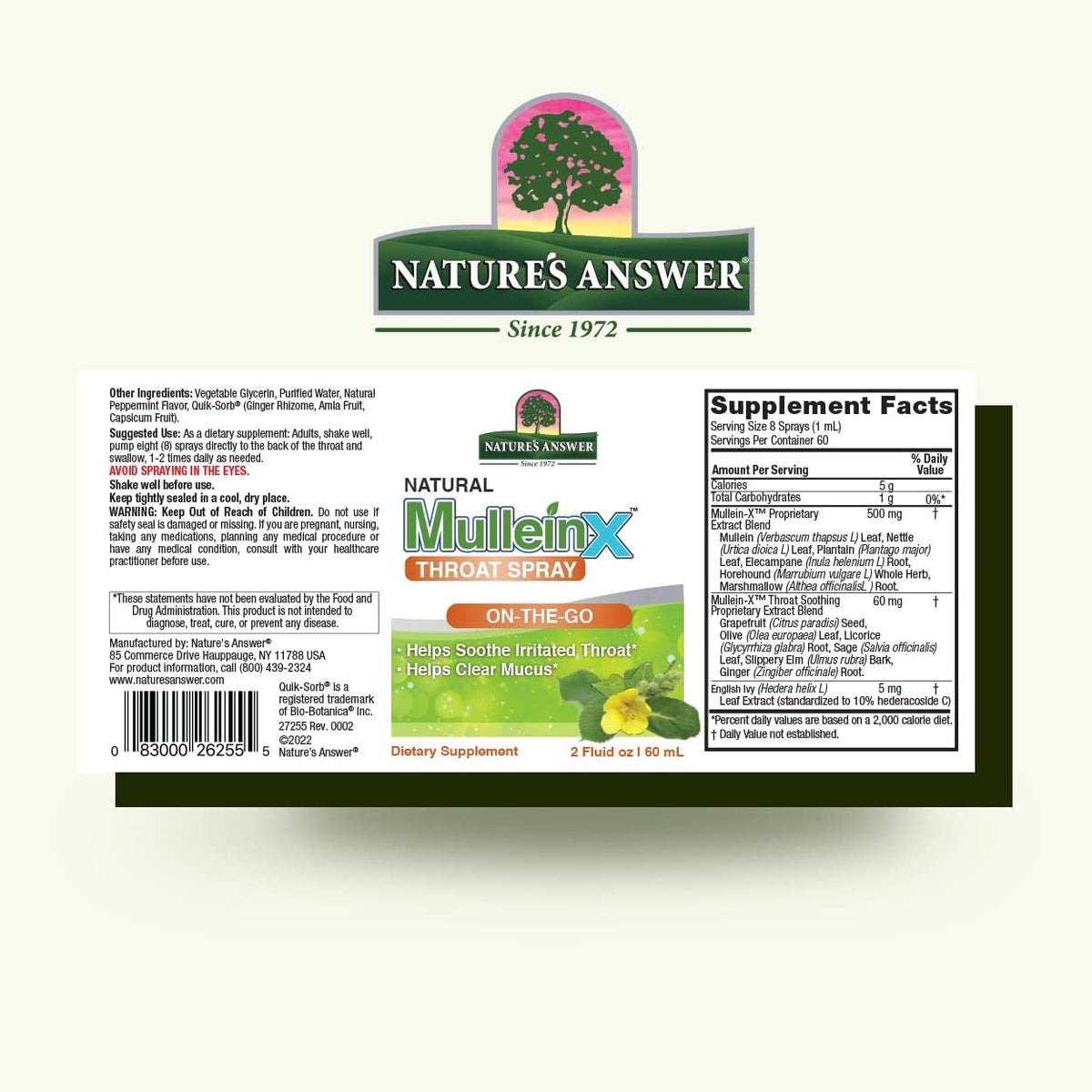 Nature&#39;s Answer Mullein X Throat 2 Ounce Spray - Cough Expectorant, Natural Throat Soothing, Clears Mucus, Gluten Free, Non GMO, Vegetarian, Natural Peppermint Flavor